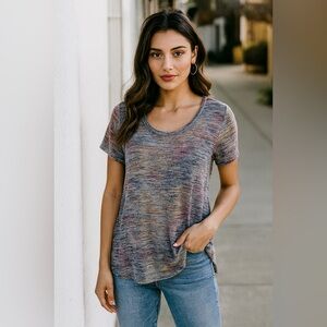 Cupio Marbled Scoop Neck Top XL Y2K Revival Boho Multi‑Color